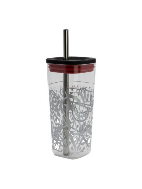 Vaso Acrílico Cube Con Pajita Acero Inox. Marvel